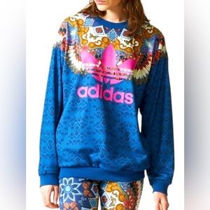 Adidas x Farm Rio Butterfly Blue Paisley Crewneck Sweatshirt size L